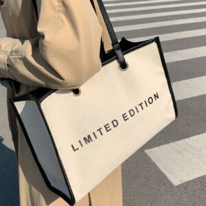 Letter Graphic Contrast Binding Shopper Bag