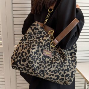 Leopard Pattern Patch Detail Shoulder Tote Bag