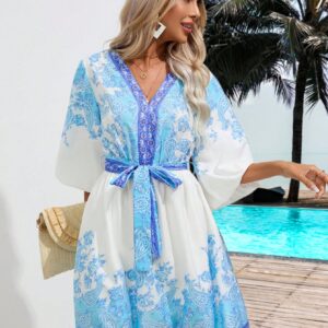 SHEIN Modely Paisley Print Belted Dress